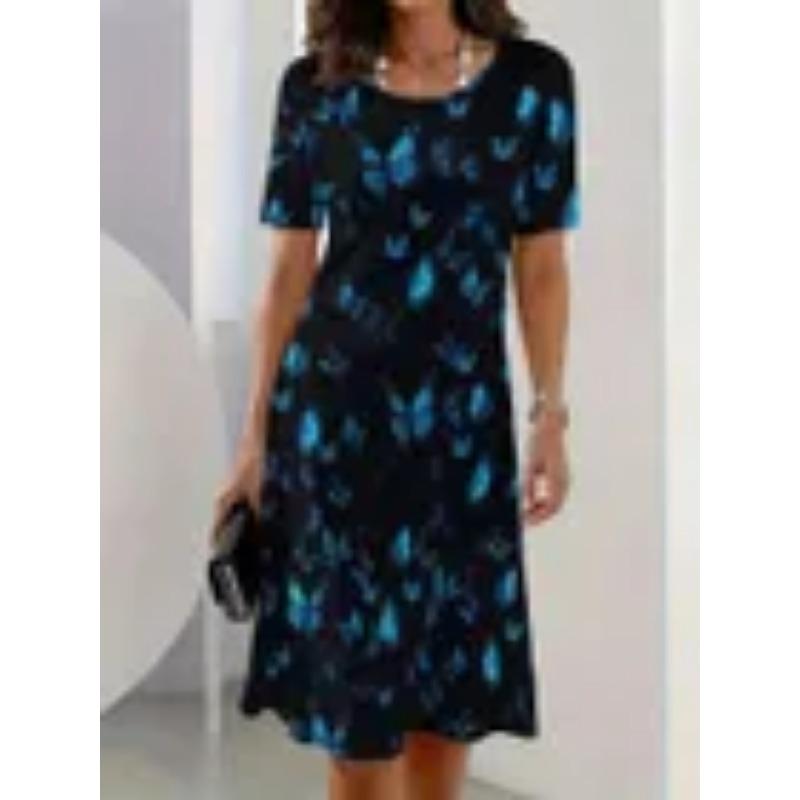 

Summer Short Sleeved Dress 3D Floral Print Retro Dress Bohemian Dress Plus Size 8XL