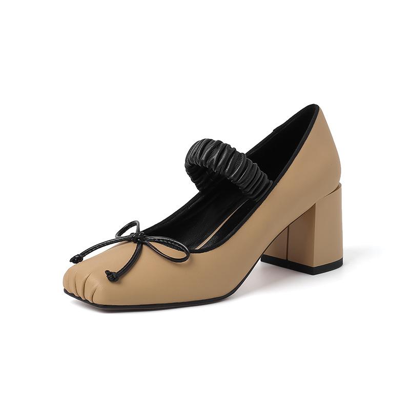 Kara Linshan French bow thick heel Mary Jane shoes women's summer 2025 new outer ballet shoes