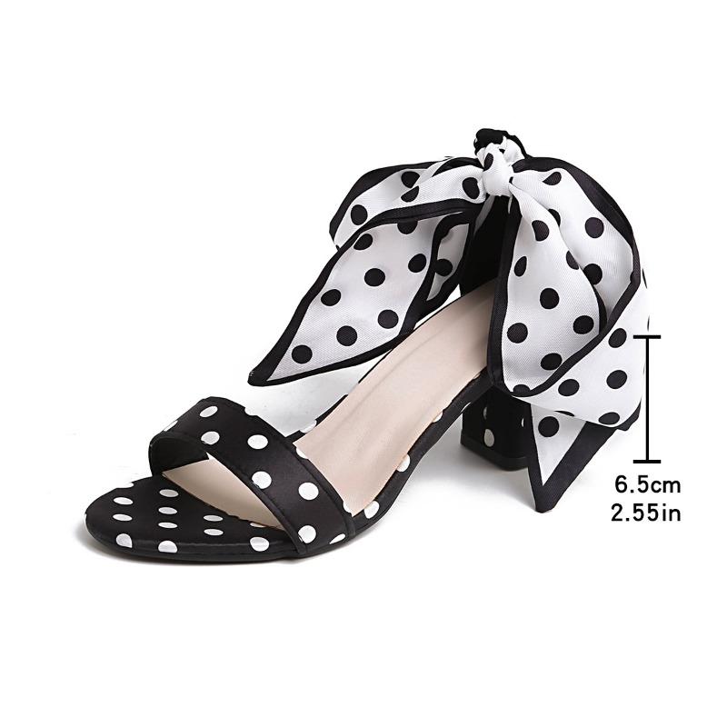

Summer new one-word strap stiletto sandals European and American fashion large size polka dot lace-up sexy high heels women 42 чорний