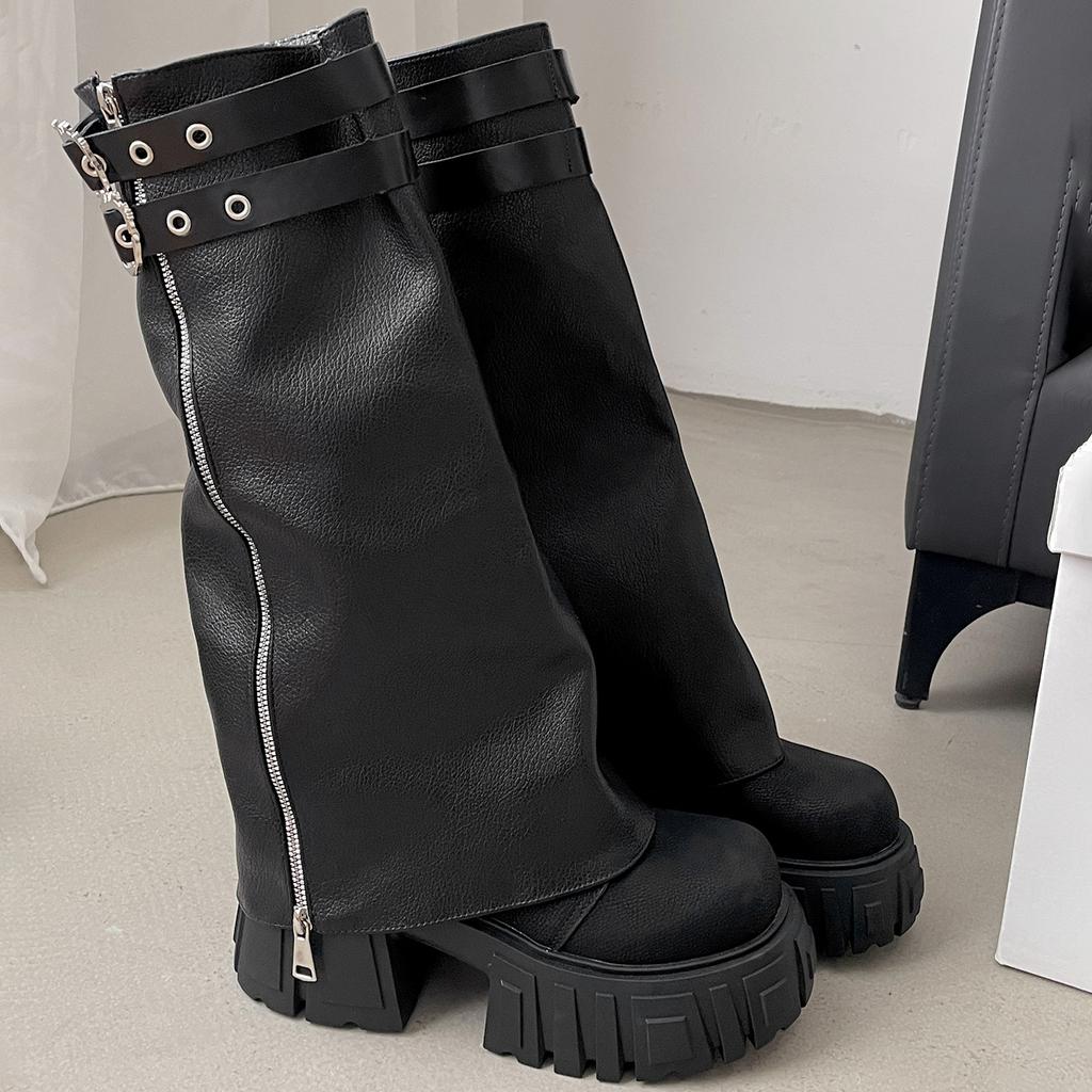 Black British style small man thick-soled heightening Martin boots women's 2025 new autumn thin two-wear pants tube boots