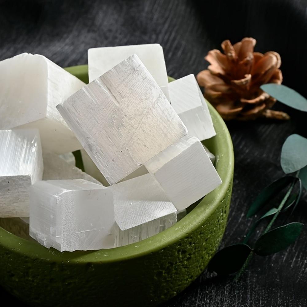 Natural White Selenite Cube Reiki Healing Mineral Specimen Clear Crystal Stone Cube Tumbled Folk Crafts for Home Decoration