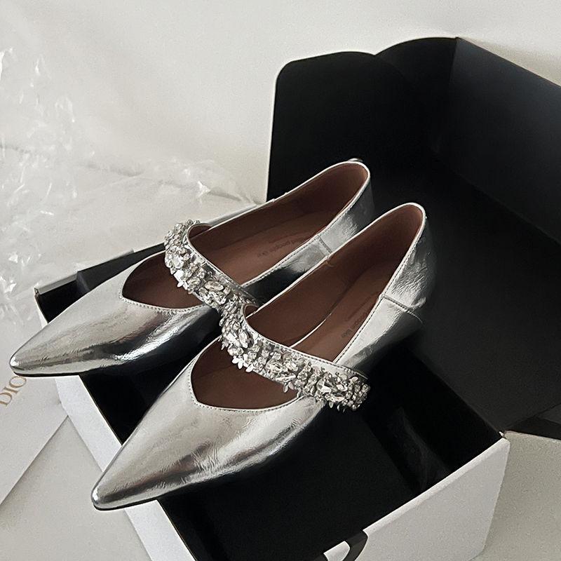 Be careful~ Rhinestone buckle strap pointed fairy wind heightening single shoes 2025 spring fashion low heel Mary Jane shoes women