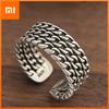 925 Sterling Silver Rings for Women Couple Minimalist Handmade Simple Wide Retro Chain Ring Fine Jewelry Gift Prevent Allergy