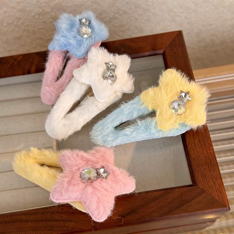 Winter Plush Stars Rhinestones Hairpin Colorful Cute HairClips BB Clip For Woman Girl Sweet Barrettes Fashion Hair Accessories