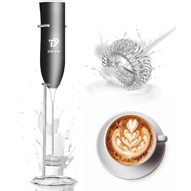 Rechargeable Milk Frother,Milk Frother Handheld,Coffee Mixer with Stand,Detachable StainlessSteel Whisk,forLattes,Cappuccino,Matcha,Etc. (Black)