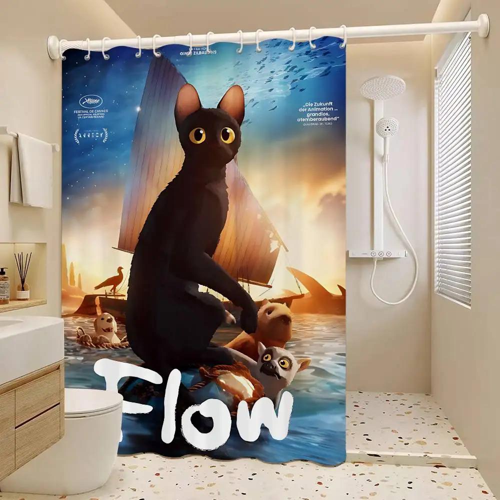 Hit Animated Movie F-FLOW White Shower Curtain, Bathroom Decorative Shower Curtain, Waterproof Shower Curtain With Hooks