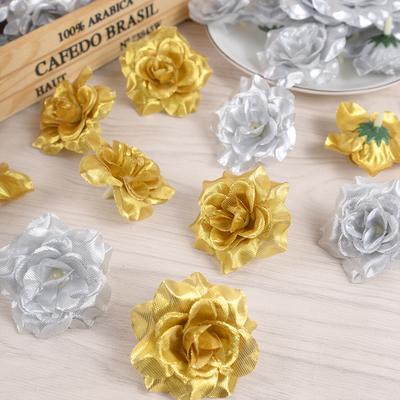 10 künstliche Rosenblütenköpfe aus Seide in Gold und Silber – DIY-Scrapbook-Zubehör, Kunstblumen für Hochzeiten, Partys und Heimdekoration