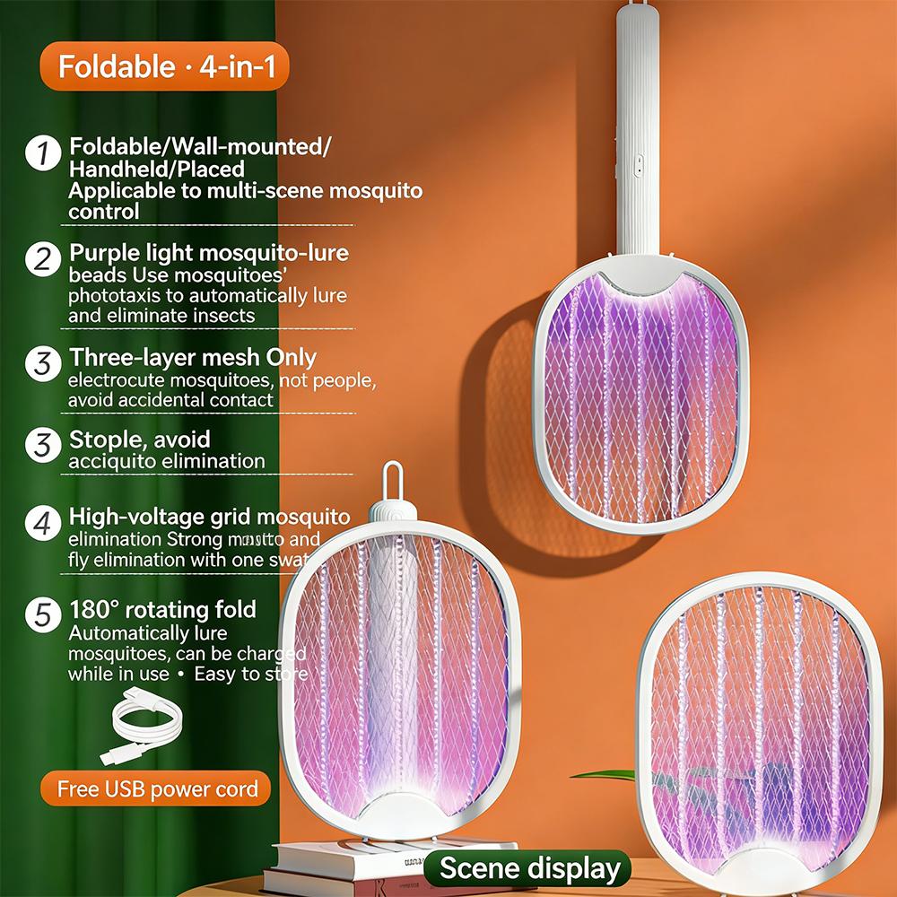 Foldable Fly Insect Racket,Fly Insect Zappers USB Rechargeable For Indoor And Outdoor With UV Light Bug Zapper 3000V белый