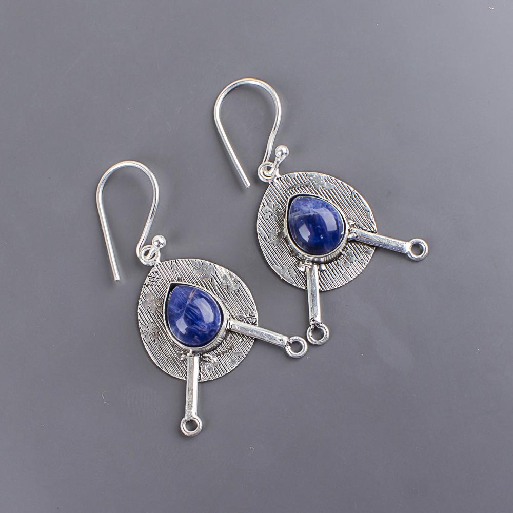 Sodalith Edelstein Schmuck, Handgefertigte Wundervolle Ohrringe, Handgefertigte Meditations Silberohrringe Geschenk für Mutter