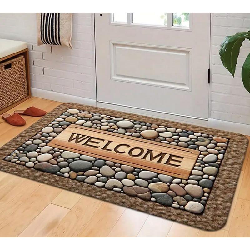 Welcome Home" Non-Slip Doormat Mat With Stone Pattern And Wooden Texture Design Gifts Birthday Graduation Room Decor Home Decor