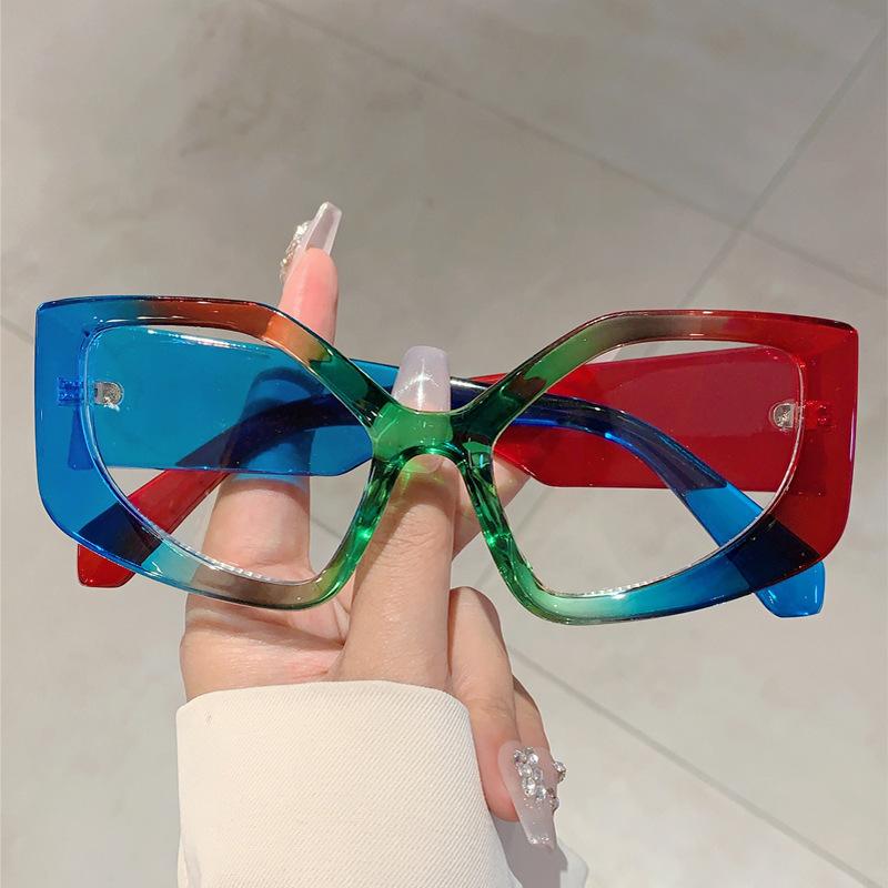 The Same Retro Personalized Rainbow Frame Anti-Blue Glasses Trendy Street Shooting Exaggerated Colorful Flat Glasses