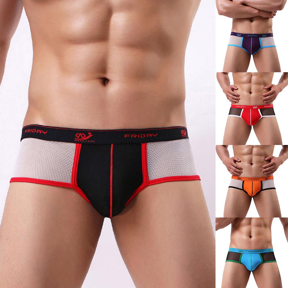 Men Underpants Convex Underwear Briefs Elastic Mesh Breathable Sexy Low Waist