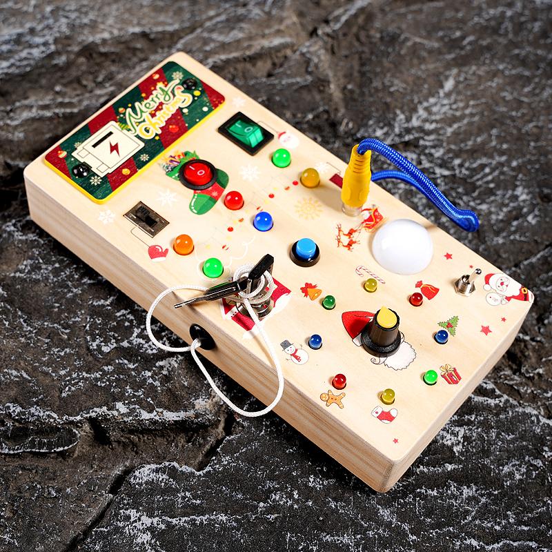 Kinder Früherziehungsspielzeug Elektronisches LED-Licht Baby Holz Sensorisches Aktivitätsbrett Montessori Für Kleinkind Weihnachtsgeschenke