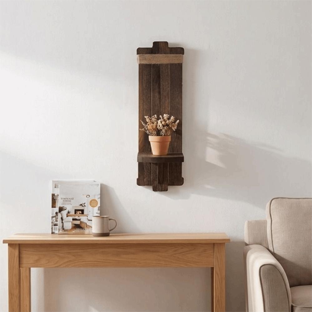 Farmhouse Wooden Wall-Mounted Candlestick Vintage Rustic Floating Shelf Wall Hanging Candle Holders Entryway