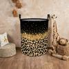 1pc Bohemian Golden Leopard Print Laundry Basket - Collapsible Round Suitable for Dorm, Portable Folding Hamper with Handle, Spacious Clothes Basket F