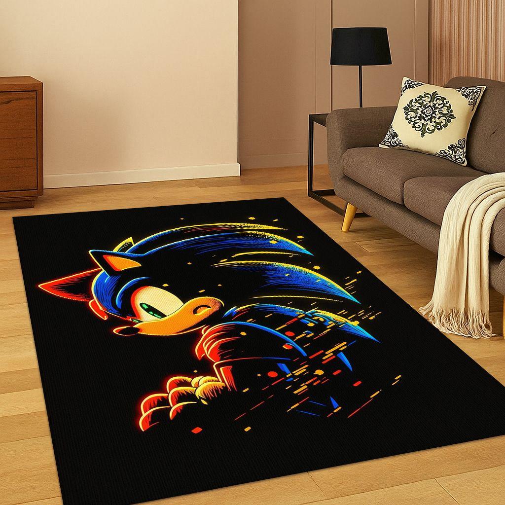 3D S-Sonic Cartoon Game Carpet Rug for Bedroom Living Room Sofa Doormat Home Decor,Kids Play Area Rug Non-slip Christmas Gift