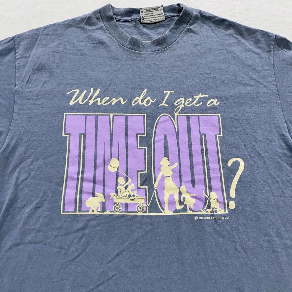 Vintage 90er JAHRE WANN BEKOMME ICH EINE AUSZEIT? T-Shirt GROSS Witz weich Papa Mama Elternteil
