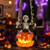 Halloween Skeleton Ornament Swing with Lighted Pumpkin, Light-up Ornament, Figurine Hanging Statue for Indoor Front Porch Decor Resin Bone
