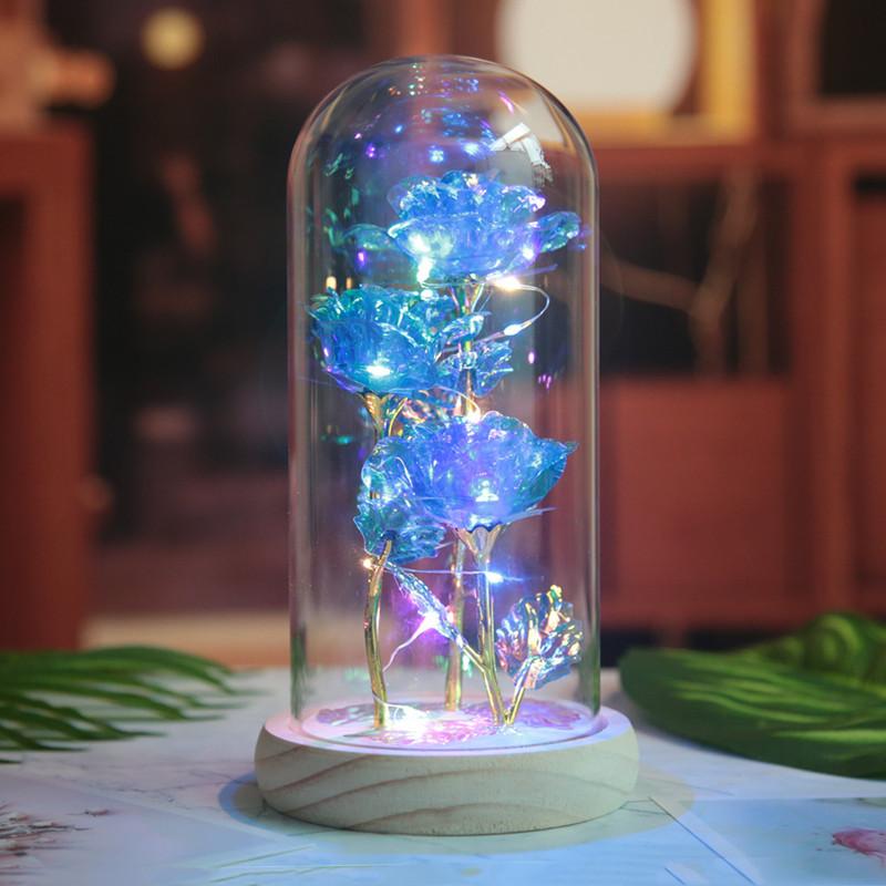 Three Gold Rose Glass Cover Ornament, Creative Valentine's Day Gift, Luminous LED Night Light