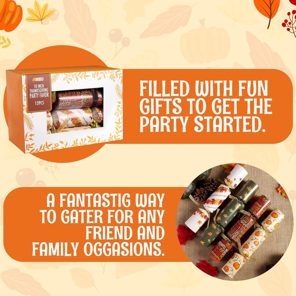 JOYFY 12 kusů Dárky na stůl na párty ke Dni díkůvzdání Bez praskání s párty kloboukem, vtipem a dárkem uvnitř Dárky na svátek Díkůvzdání