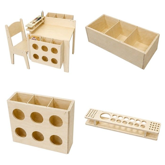 GINGER HOME Scrivania per Bambini Regolabile in Altezza con Sedia e Organizer, Tavolo Montessori in Legno Naturale, 77x50x52 cm