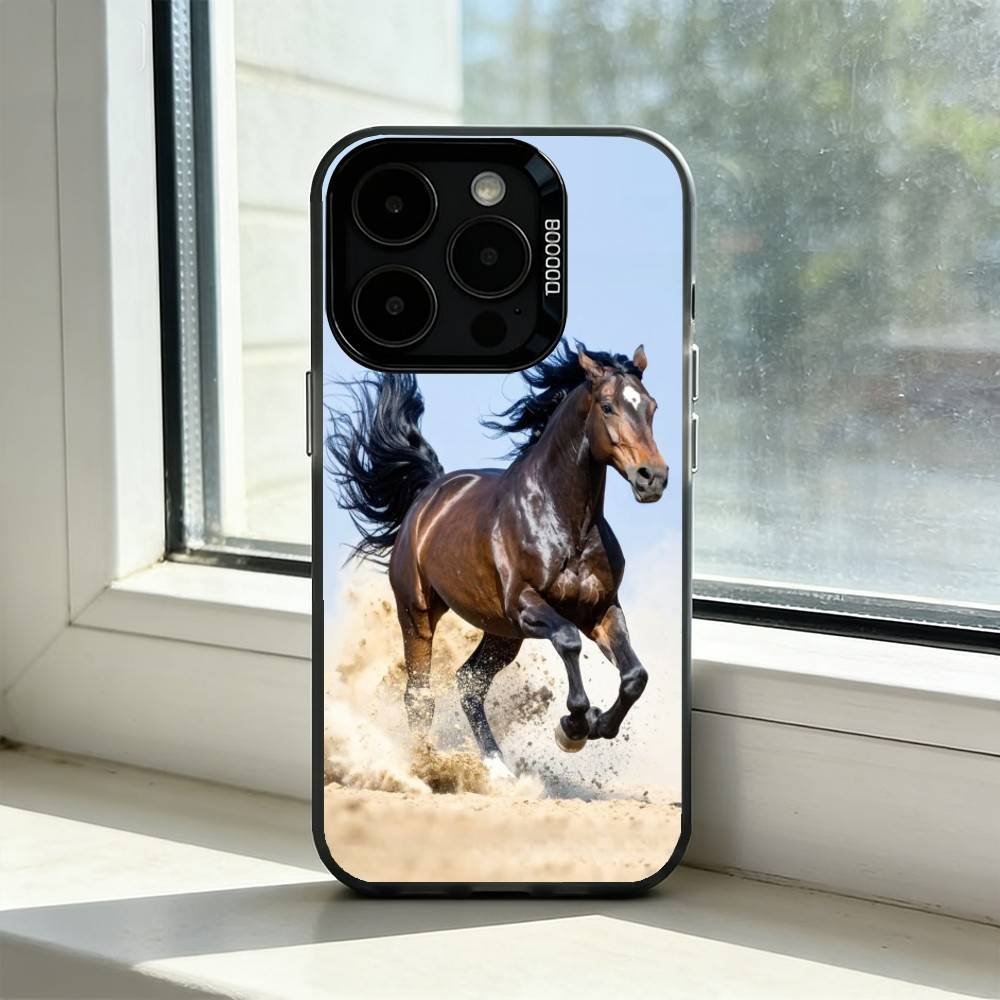 Horse A-Animal Phone Case For iPhone 17,16,15,14,13,12,11 Plus,Pro Max,XS,Colored Silver Plated Inside Cover