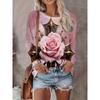 Women's Autumn and Winter Love Plaid 3D Printing Round Neck Long-sleeved T-shirt Comfortable, Fashionable and Breathable