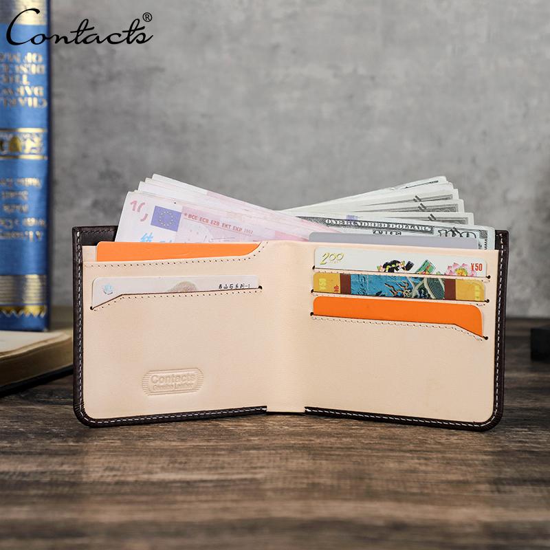 

КОНТАКТЫ Натуральная Кожа Винтажный Короткий Мужской Кошелек Держатель для Карт RFID Маленький Мужской Кошелек для Монет Кошельки кофейный