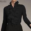 ZANZEA Elegant Ruffle Blouse Women Long Sleeve Button Down OL Shirts Casual Tops