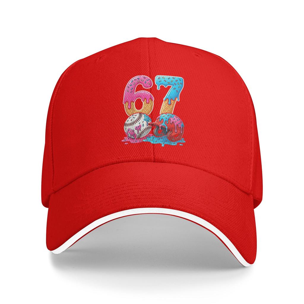 Baseball Ice Cream Drip 67 Helmet Bats Sports Game Day Casual Baseball Cap Summer Trucker Hat Breathable Outdoor Snapback Cap