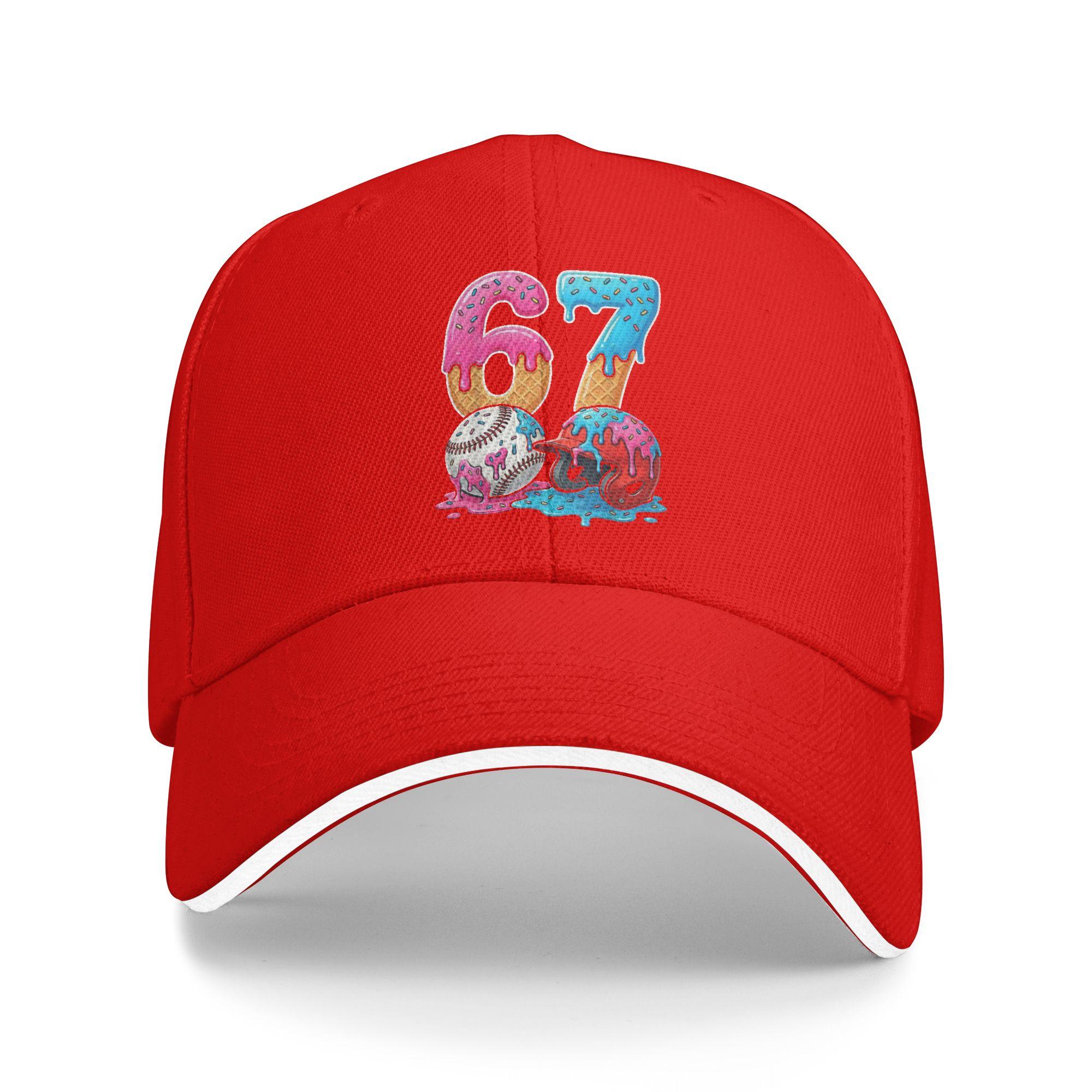 

Baseball Ice Cream Drip 67 Helmet Bats Sports Game Day Casual Baseball Cap Summer Trucker Hat Breathable Outdoor Snapback Cap One Size