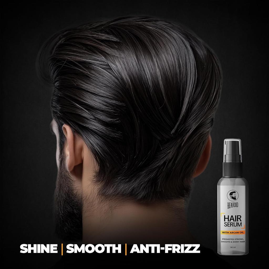 Beardo Hair Serum For Men 50 Ml X 2 With Argan And Almond Oil Smooth Frizz Control Shine Lightweight Daily Use All Hair Types