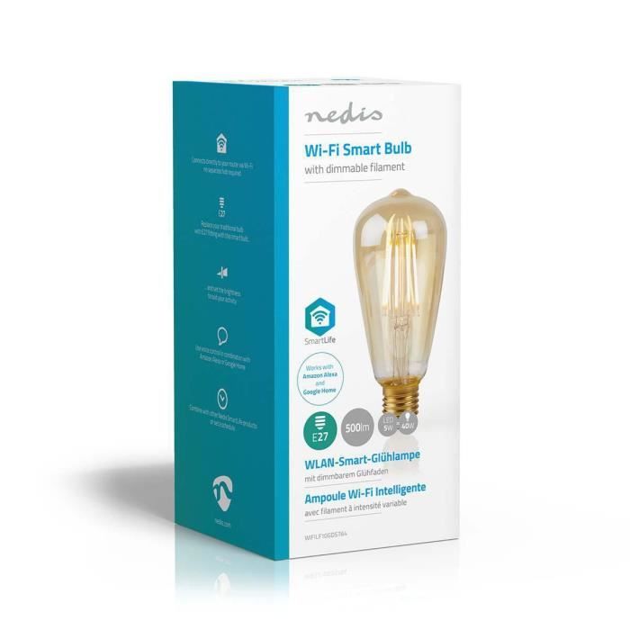 NEDIS Ampoule à Filament LED intelligente WiFi - E27 - ST64 - 5 W - 500 lm