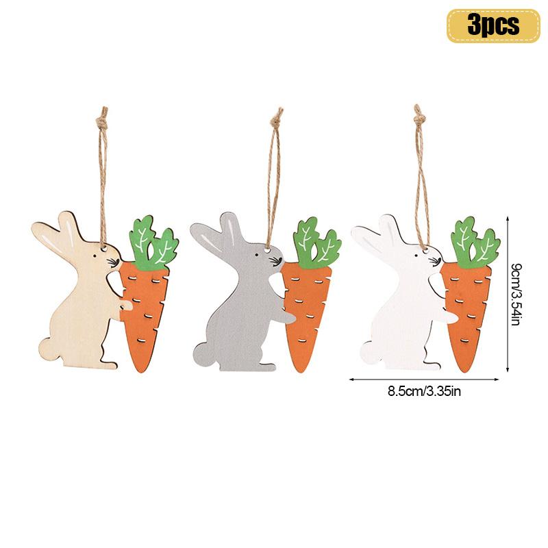 3Pcs Easter Cute Bunny Eggs Wooden Ornament Hanging Pendants with Rope 2025 Easter Home Decoration Kids Party Toy Gift Favors