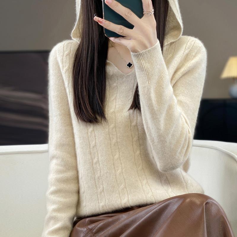 Women Knitted Hoodie 100% Wool Sweater MODERN NEW SAGA Winter Knitted Pullover Sweatshirt Soft Warm Wool Sweaters Jumper Knit Top