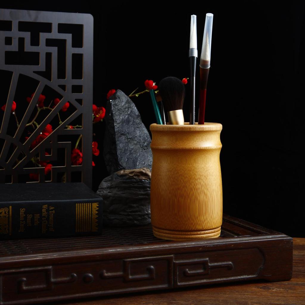 Retro Bamboo Pen Holder: Multi-functional Desktop Organizer & Business Gift, Inspired by the Four Treasures of the Study.