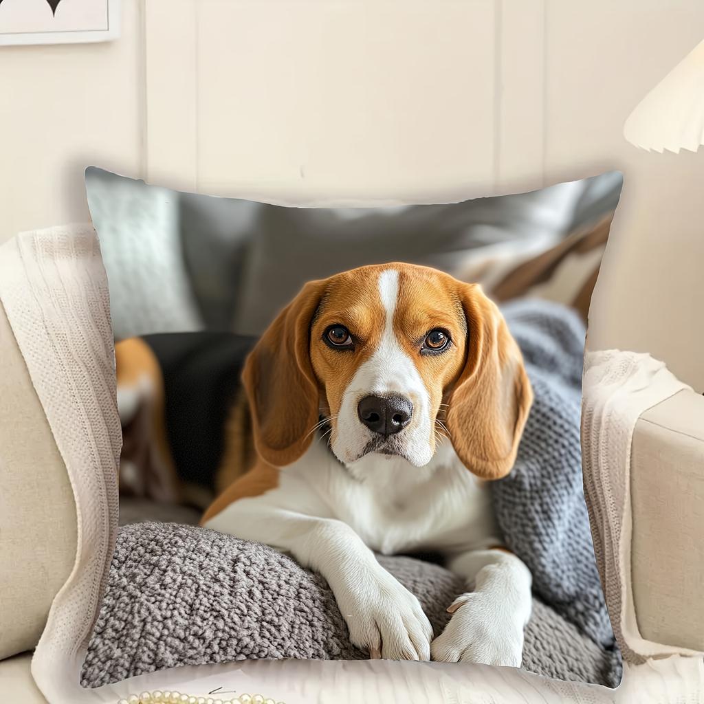 Beagle Dog Pillow Cover Realistic Pet Photo Decorative Cushion Case X Inch Zippered Machine Washable for Living Room