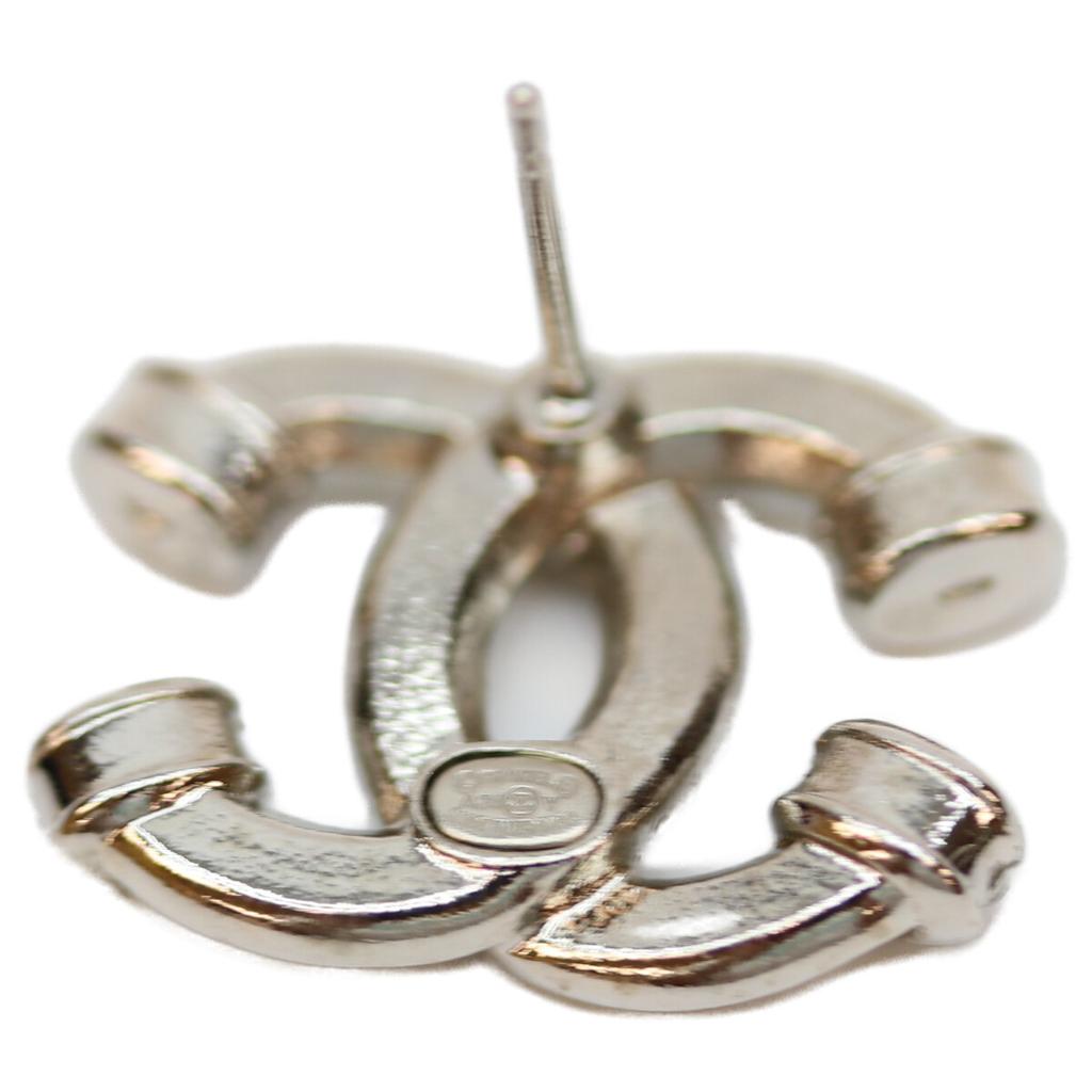 Chanel A24V Vergoldete Strass CC Logo Ohrringe Ohrring Silber Gebraucht