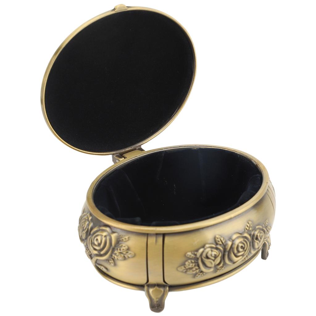 Jewelry Box Retro Rose Metal Oval Shaped Jewelry Storage Box Organizer for Ring Necklace Earrings Bronze