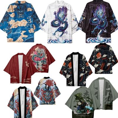 Chinese Style Dragon Retro Ukiyo-e Japanese Harajuku Kimono Cloak Feather Woven Robe 3D Digital Printed Cardigan Summer Spring