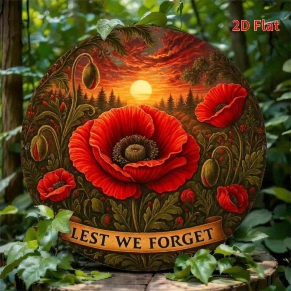 ANZAC Day Red Poppy Metal Wall Art 8x8 Inch Commemorative Aluminum Plaque