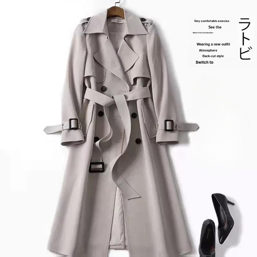 Damen Langer Trenchcoat Herbst Frühling Koreanischer Stil Kleinwüchsig Britischer Stil Überknielanger Kleidermantel Jacke