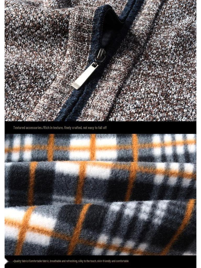 Men's Korean Style Loose Plus Size Fleece-Lined Cardigan Sweater - Solid Color, Autumn/Winter