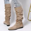 2025 Winter New Pleated Boots Women's Foreign Trade Large Size Tall Martin Boots European and American Suede Thick Heel Piled Riding Boots