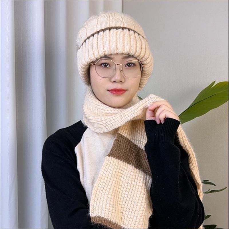 

Шапка Женская 2024 Новая Осень/Зима Шарф Цельный Флис Утолщенный Велоспорт Защита от Холода Термальная Вязаная Шапка Beige color matching [200g]] All yards