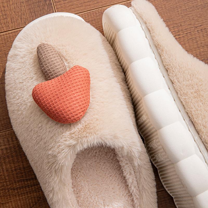Cartoon small mushroom cotton slippers autumn and winter indoor home fluffy plush thick-soled cotton slippers