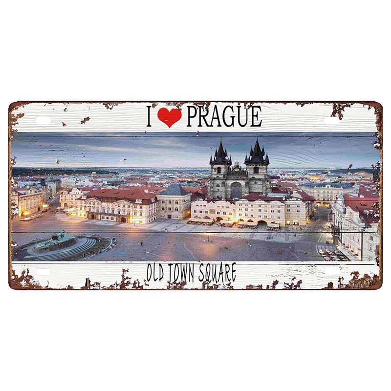 Prague Travel City Car Lisence Vintage Poster Souvenir Metal Sign Retro Plaque For Wall Shop Bar Home Decor 30X15CM  DC-0958A