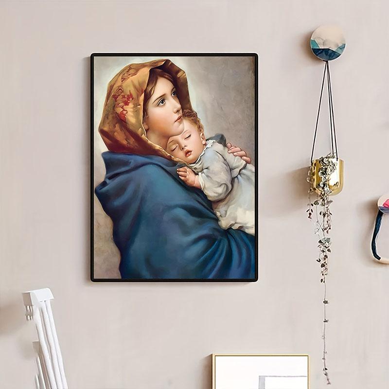 1pc Vintage Virgin Mary and Jesus Canvas Christian Faith Poster Home Wall Art, Vintage Living Room Kitchen Bathroom Decor