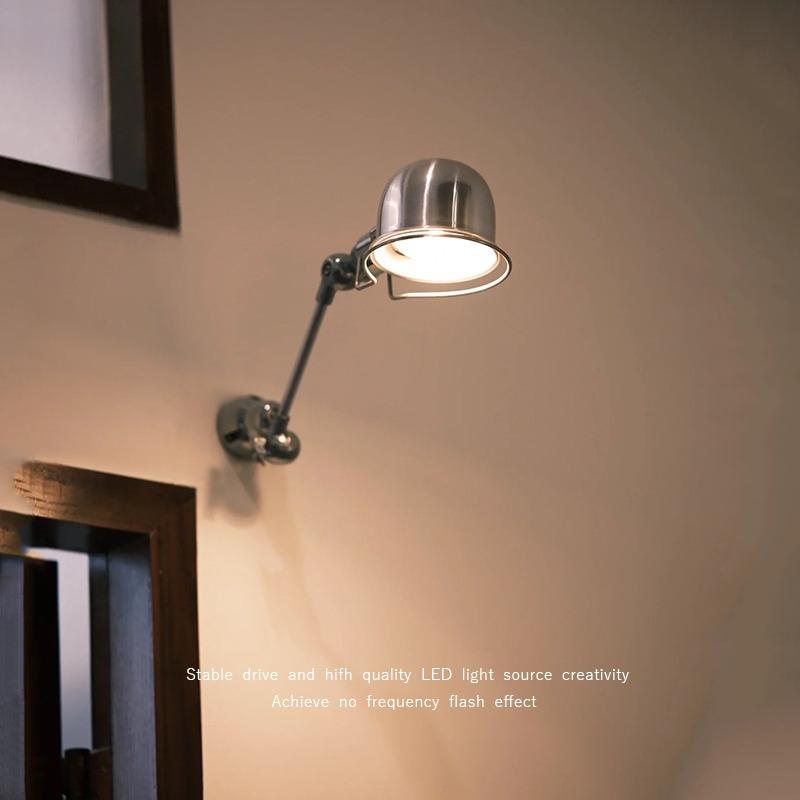 Vintage Silver Wall Lamp, Adjustable Aluminum Swing Arm, LED Wall Light