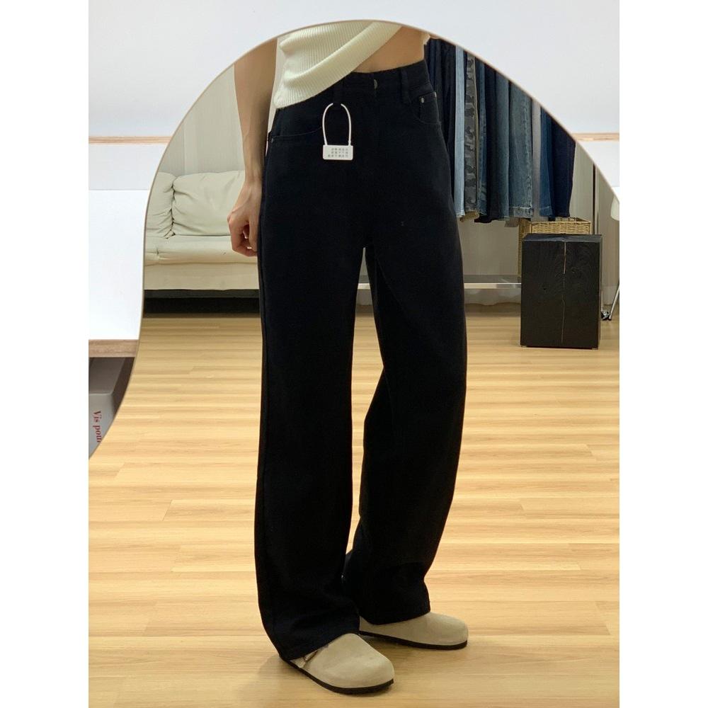 New Plus Size Black Wide Leg High Waist Jeans for Women - Slimming, Loose Drapey Fit, Autumn Wear
